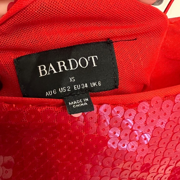 Verona Bardot Red Sequin Long Sleeve Dress - Picture 5 of 6